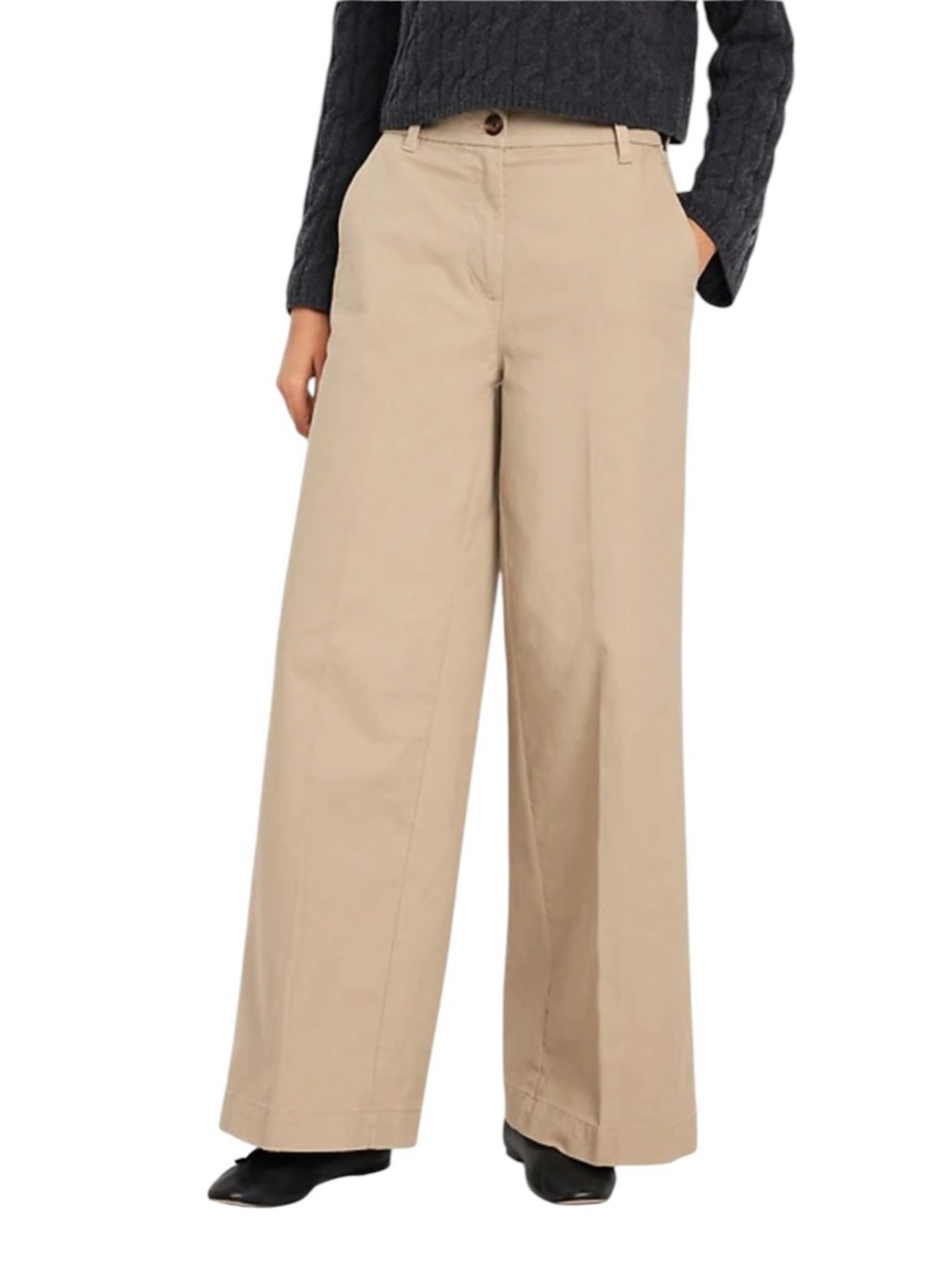 Old Navy Extra High Rise Wide Leg Pants Khaki Beige Academia Minimalist Size 22